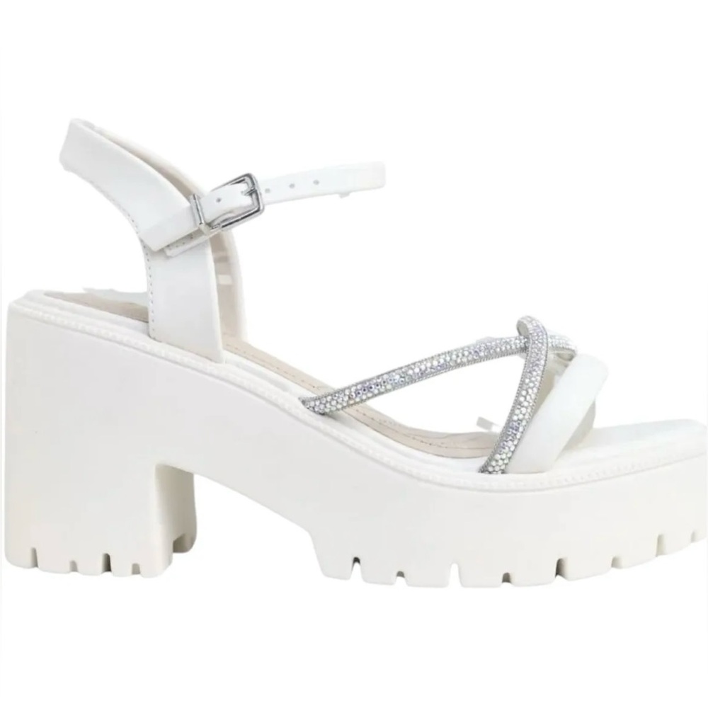 Forever White Platform Sandals with Silver Accents